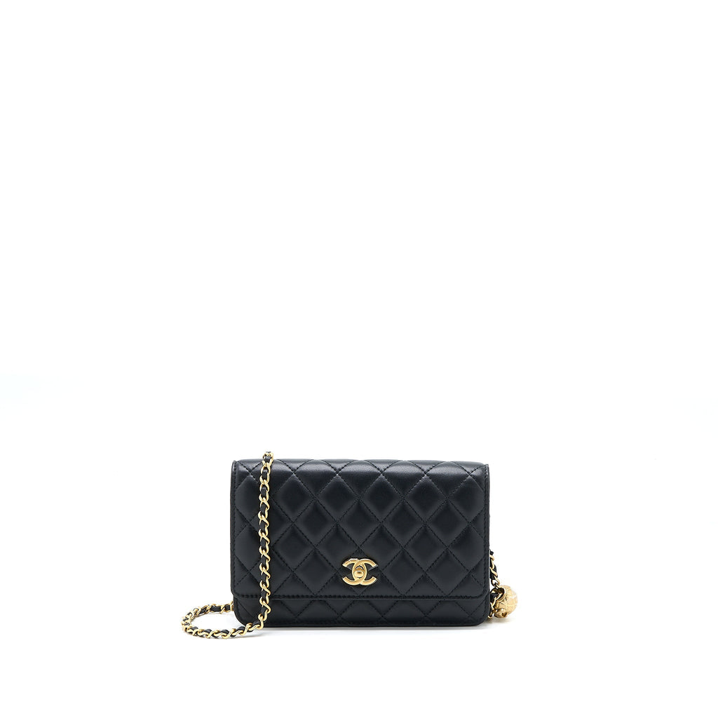 Chanel Pearl Crush Wallet On Chain Lambskin Black Brushed  (Microchip)