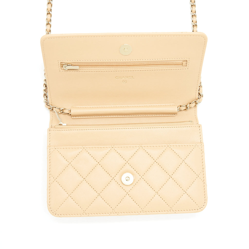 Chanel Classic Wallet On Chain Lambskin Beige L（Microchip）