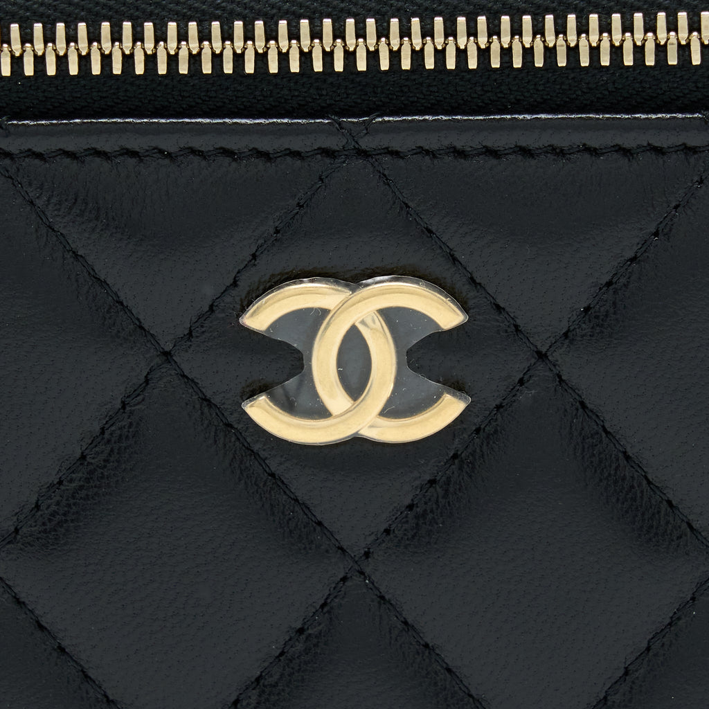Chanel Long Vanity With Detailed Chain Lambskin Black