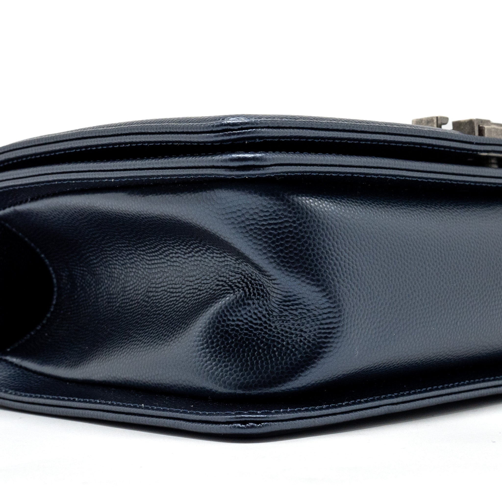 Chanel medium boy bag caviar metallic blue ruthenium hardware