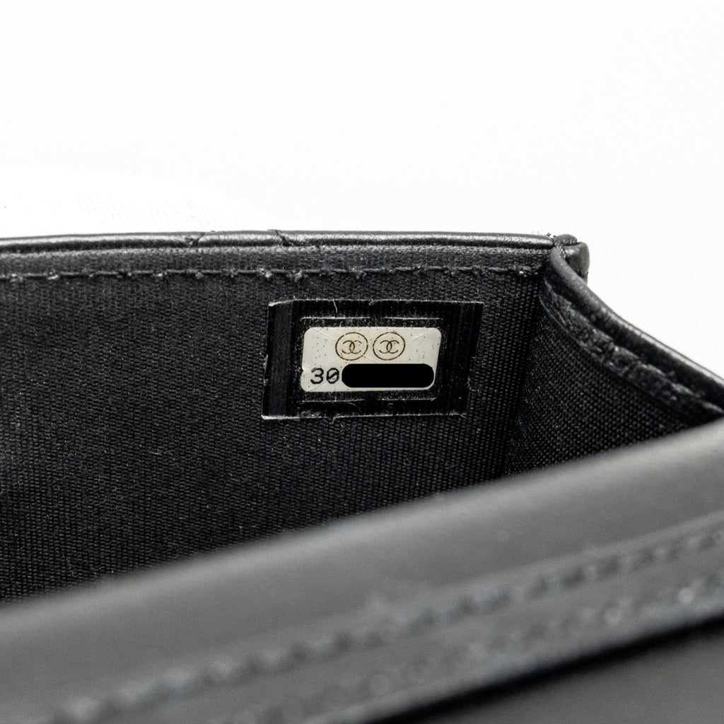 Chanel Zirconium Flap Clutch/Card Holder with Chain Lambskin Black