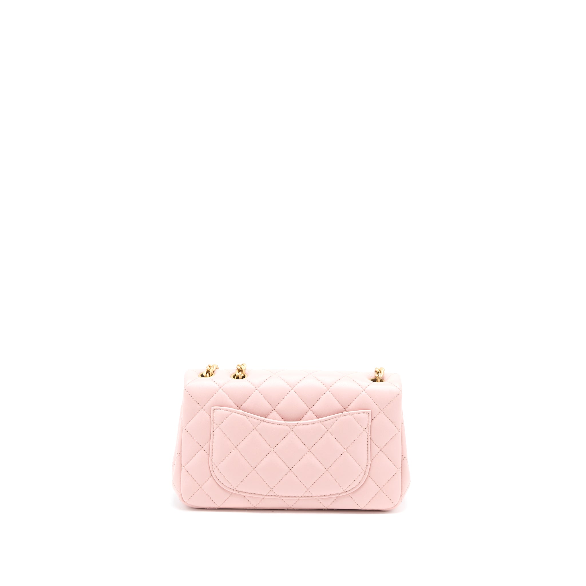 Chanel 23S Camellia Chain Mini Rectangular Flap Bag Lambskin Light Pink  (Microchip)