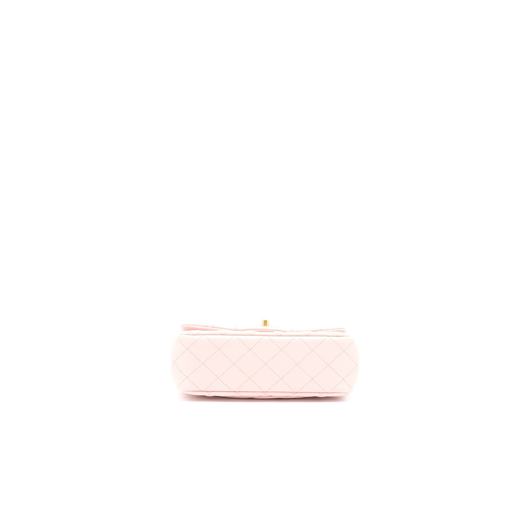 Chanel 23S Camellia Chain Mini Rectangular Flap Bag Lambskin Light Pink  (Microchip)