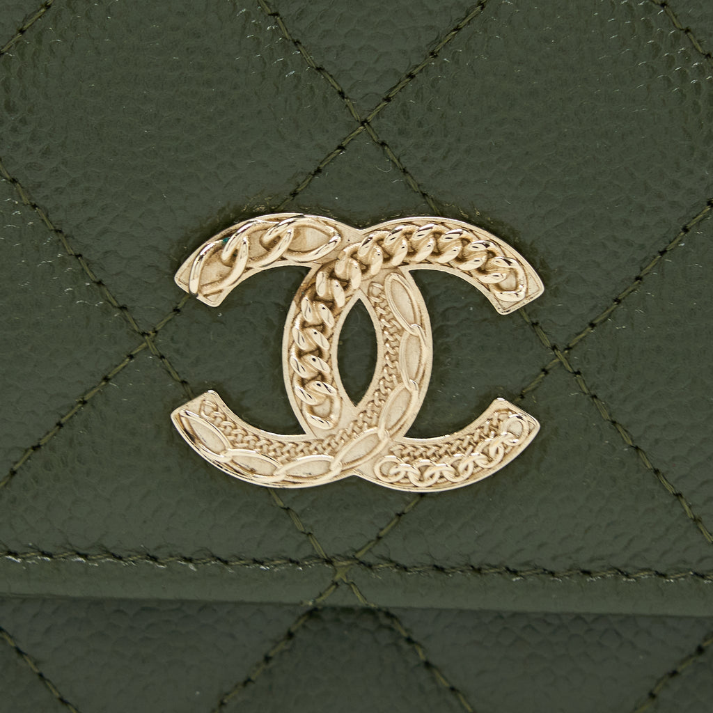 Chanel 22K Wallet On Chain Caviar Dark Green L (Microchip)