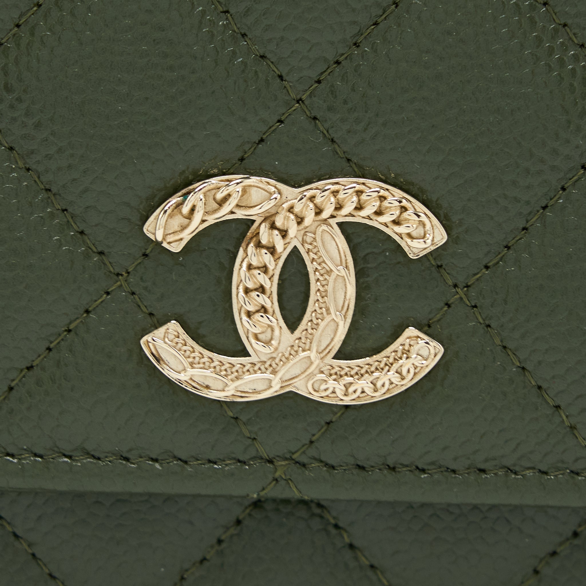 Chanel 22K Wallet On Chain Caviar Dark Green L (Microchip)