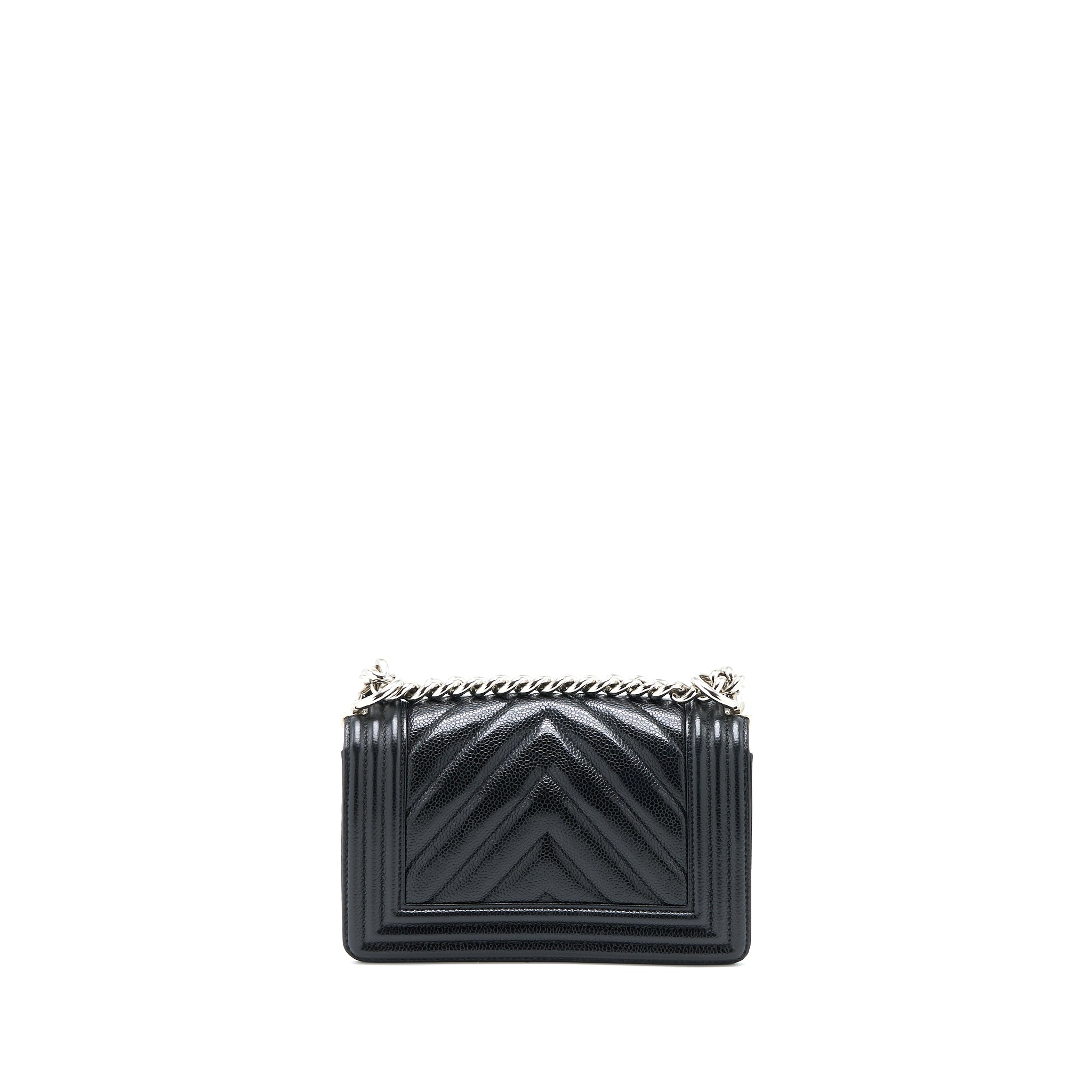 Chanel Small Chevron Boy Bag Shiny Grained Calfskin Black