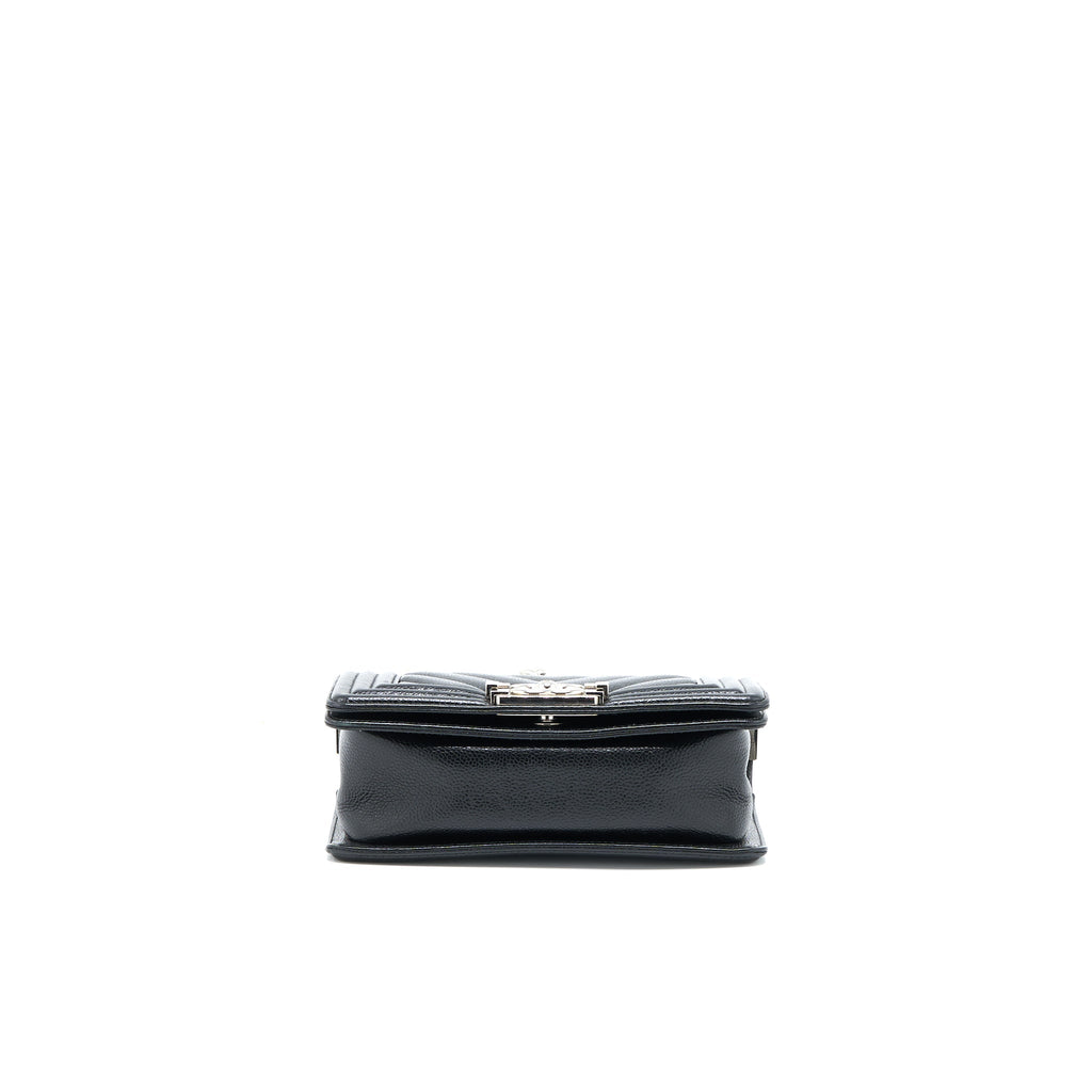Chanel Small Chevron Boy Bag Shiny Grained Calfskin Black
