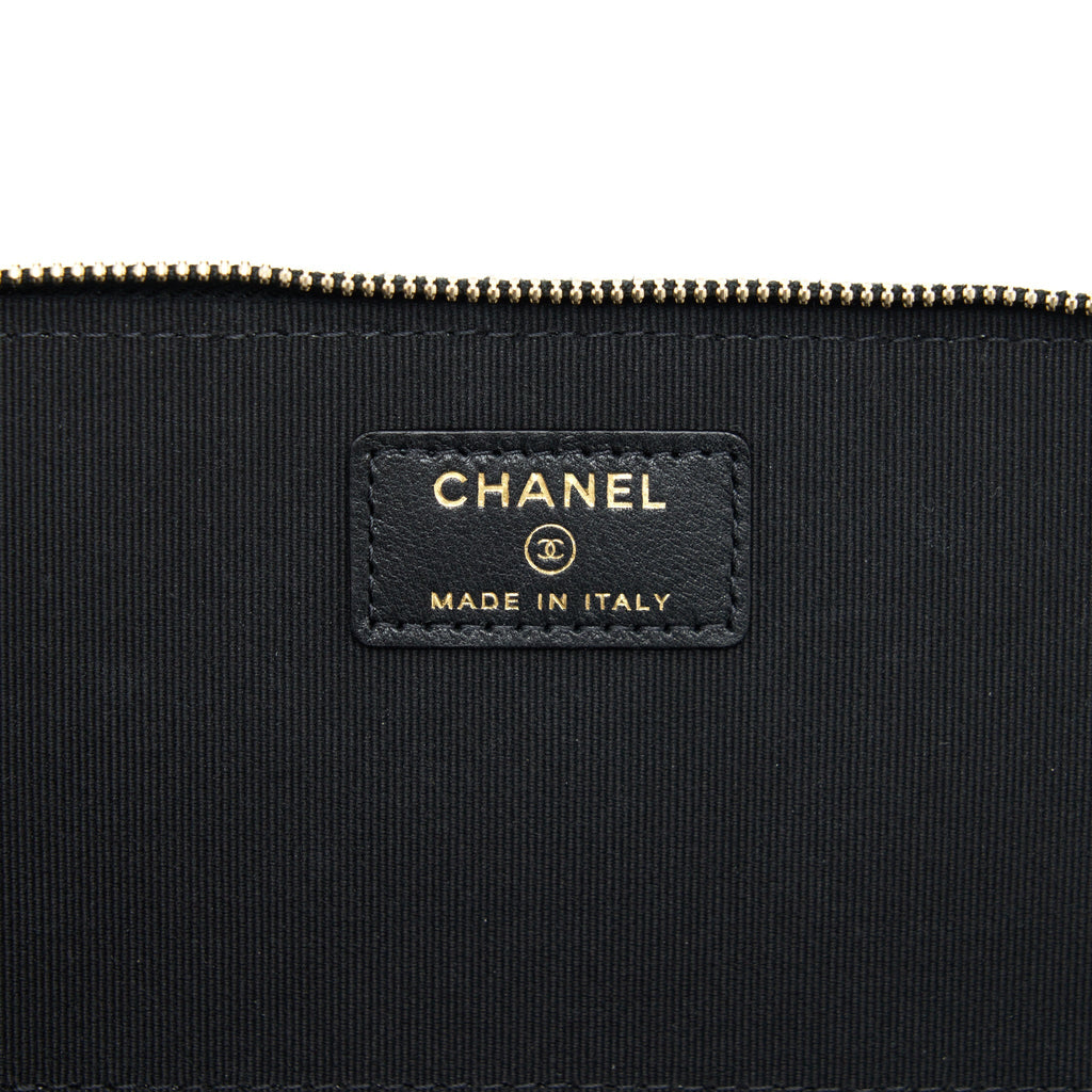 Chanel Top Handle Long Vanity With Chain Lambskin Black