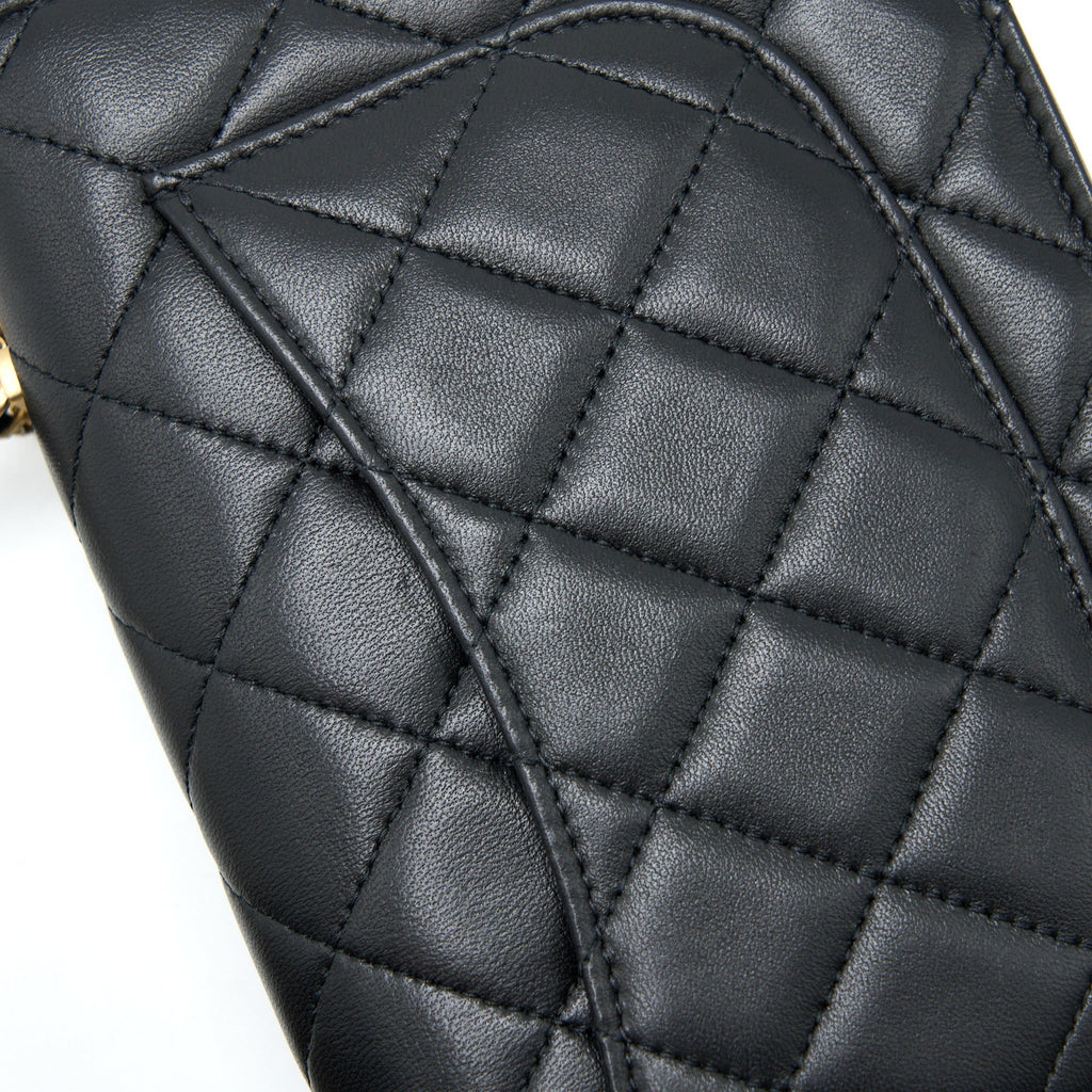 Chanel Top Handle Wallet On Chain Lambskin Black Brushed  (Microchip)