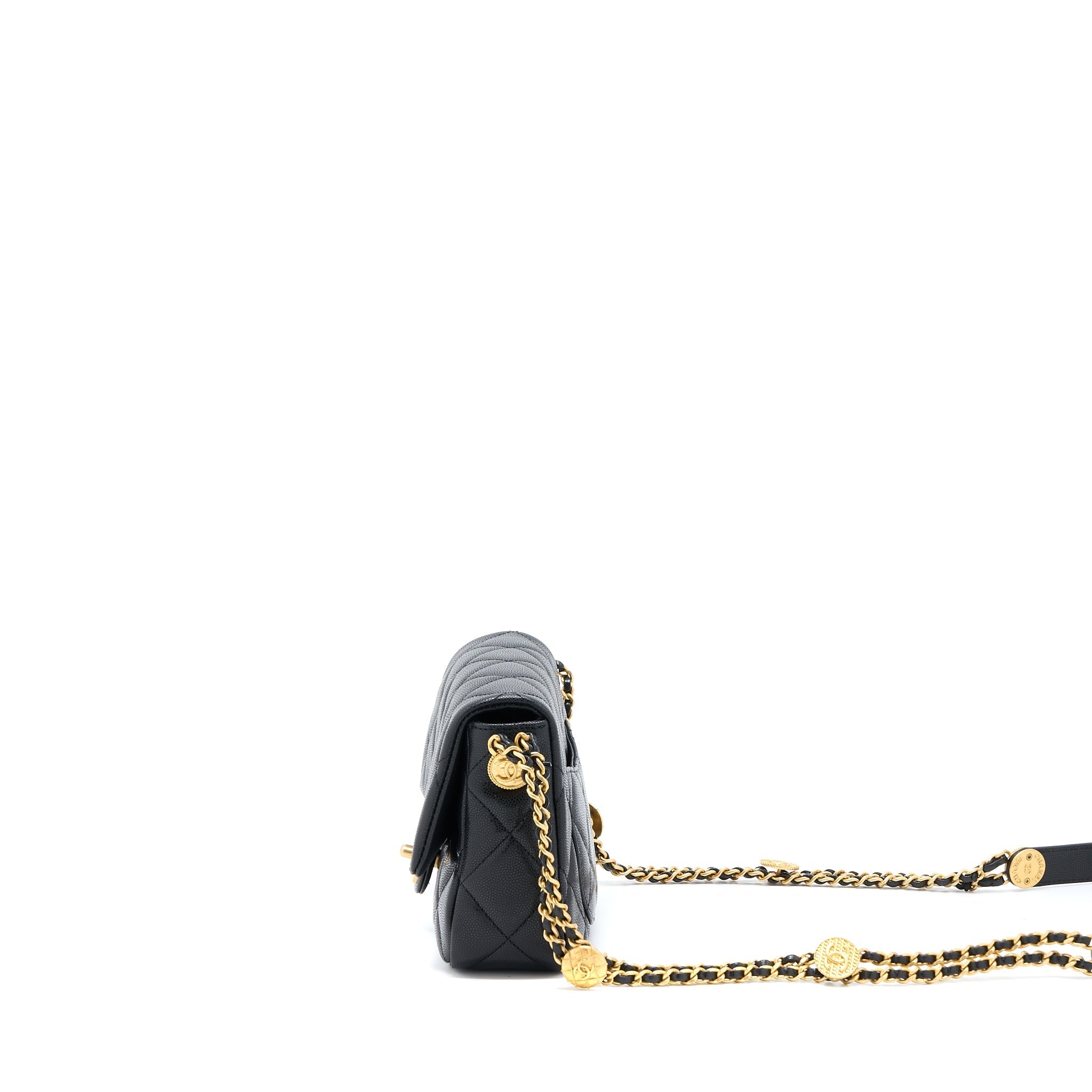Chanel 22A Small Flap Bag Grained Shiny Calfskin Black Brushed (Microchip)