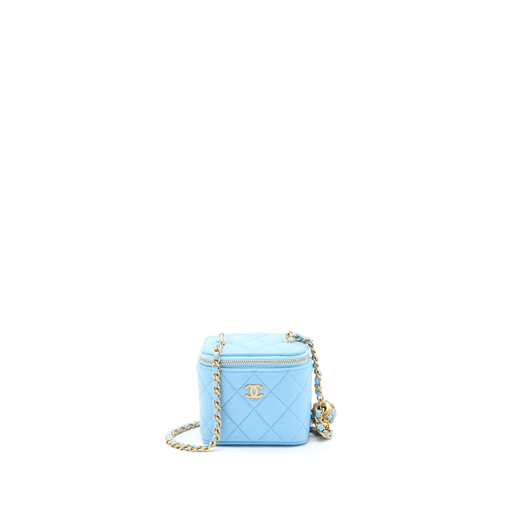 Chanel 22s Pearl Crush Mini Vanity Case Lambskin Light Blue Brushed