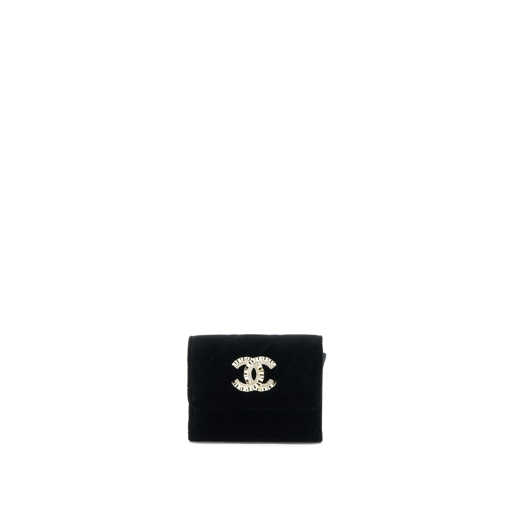 Chanel Flap Card Holder Giant CC Logo Velvet Black L