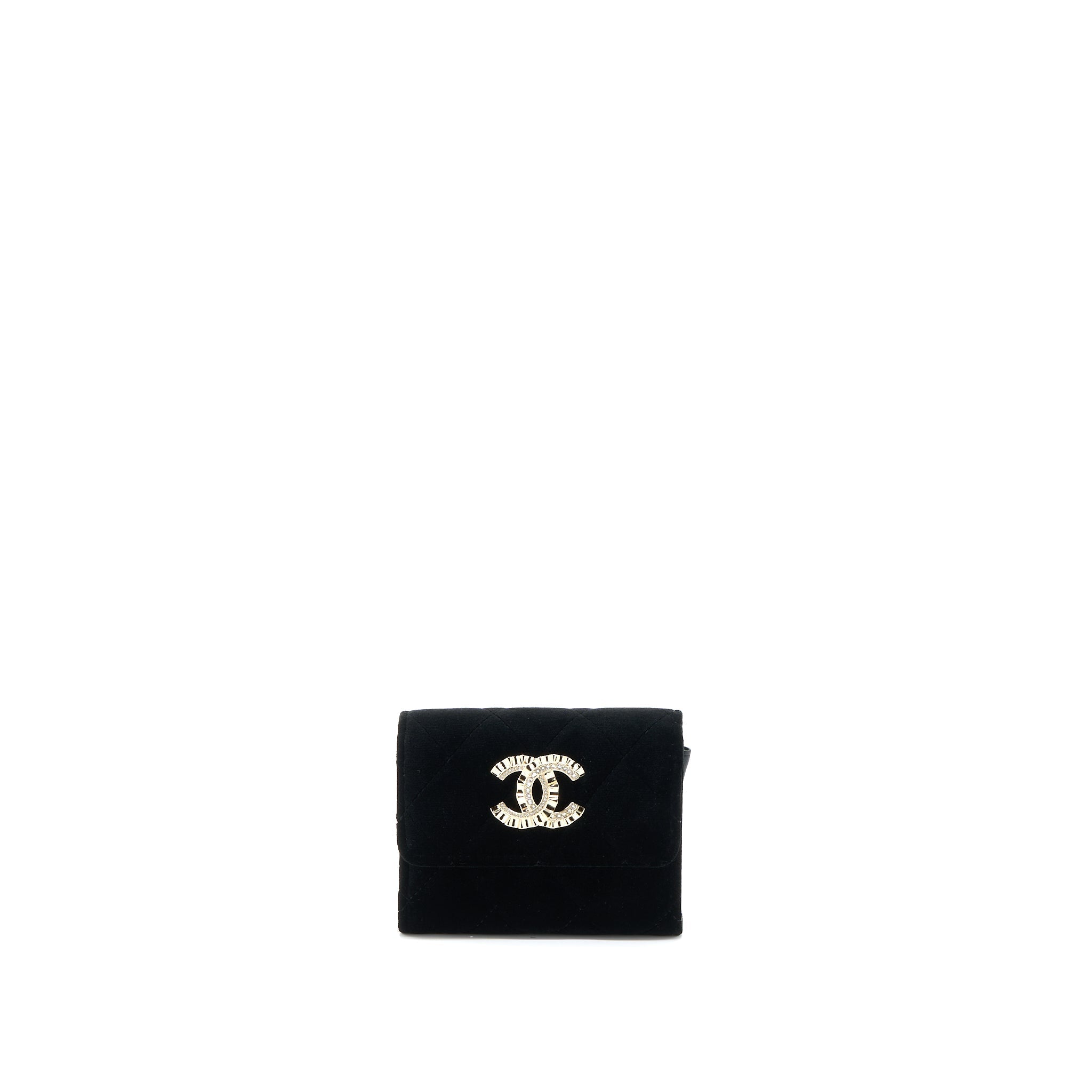 Chanel Flap Card Holder Giant CC Logo Velvet Black L