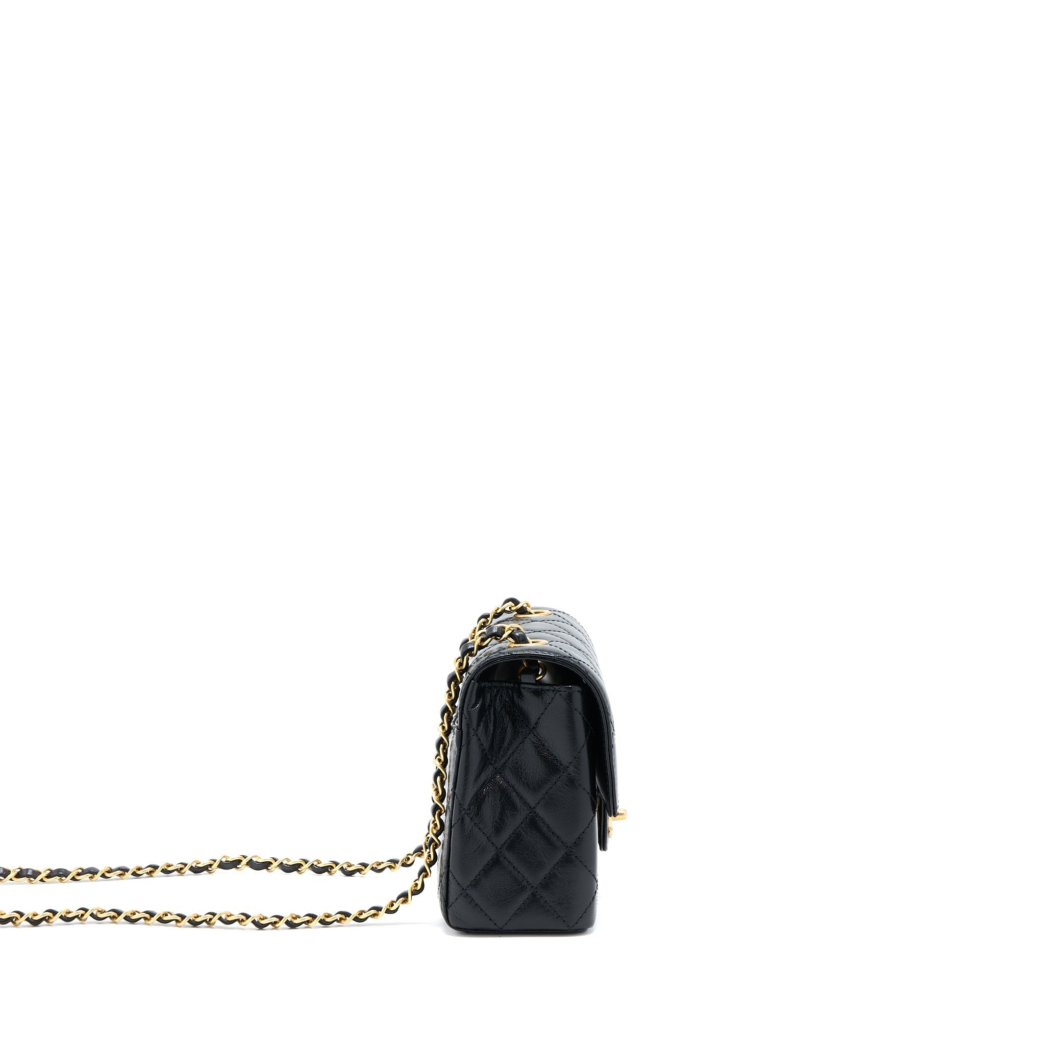 Chanel 22K Retro Classic New Square Mini Flap Bag Goatskin Black  (Microchip)