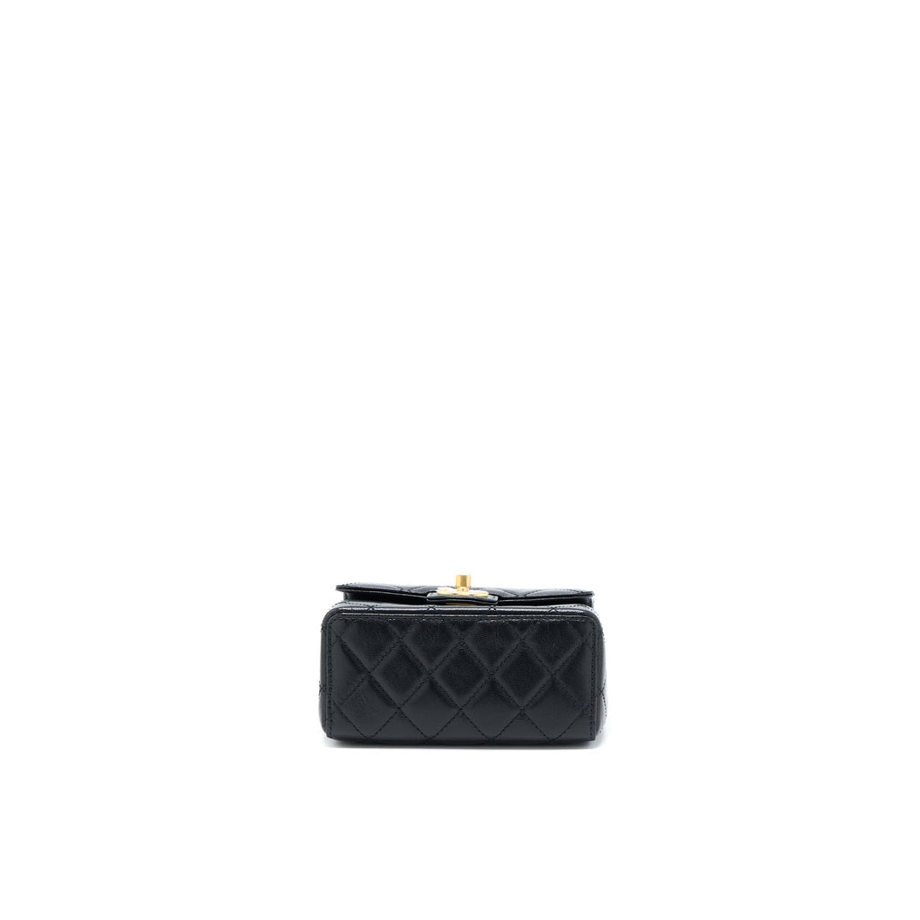 Chanel 22K Retro Classic New Square Mini Flap Bag Goatskin Black  (Microchip)