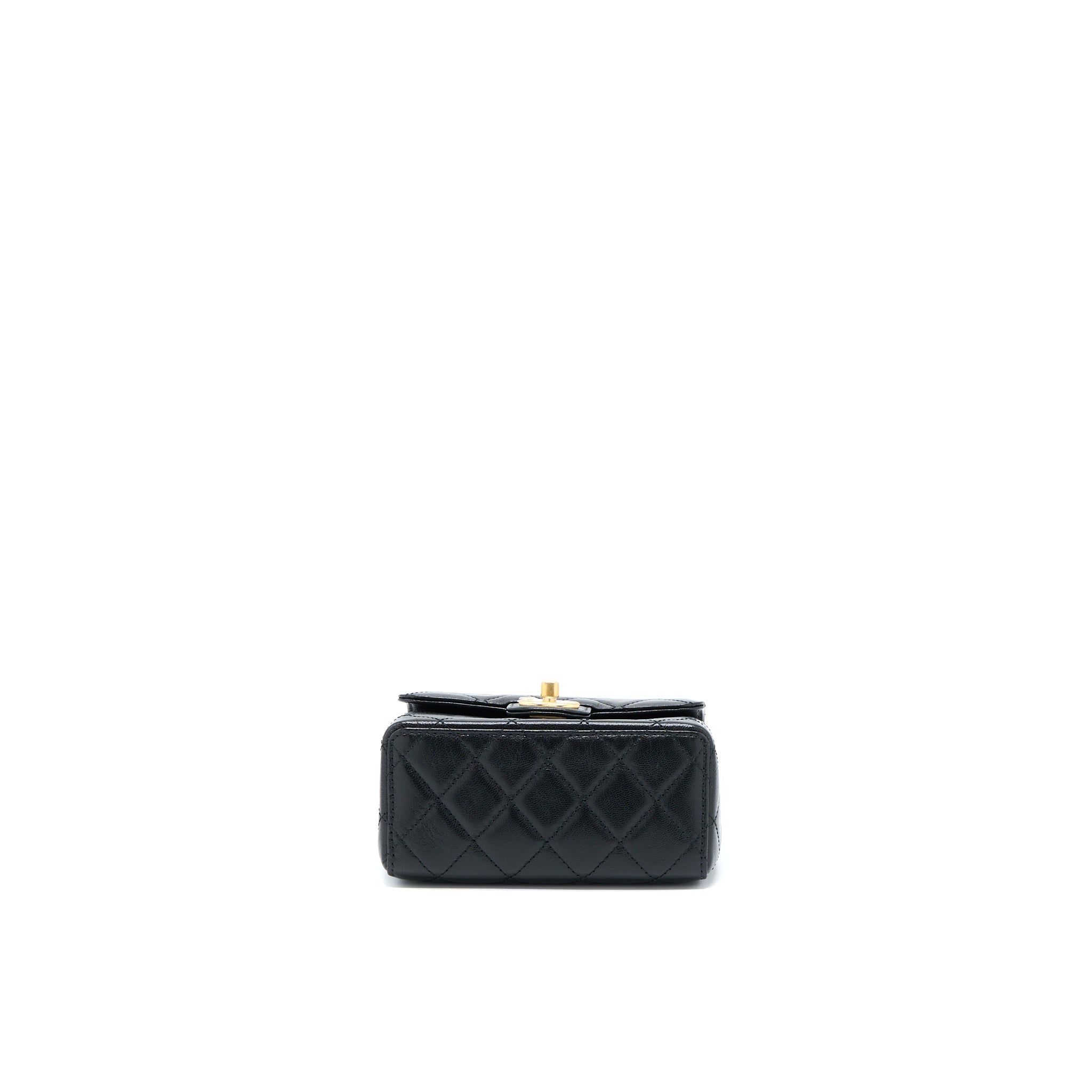 Chanel 22K Retro Classic New Square Mini Flap Bag Goatskin Black  (Microchip)
