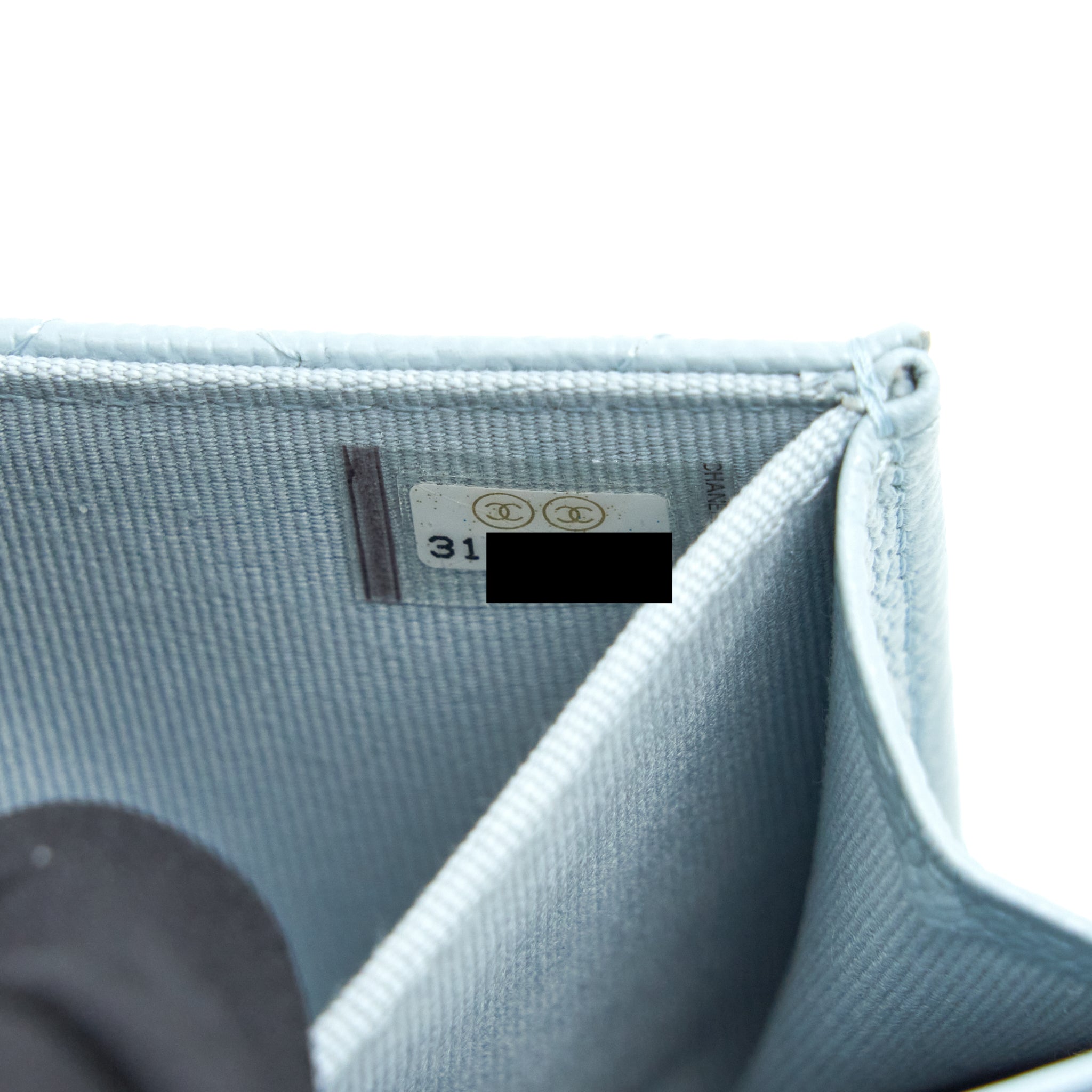 Chanel 22P Flap Double Card Holder Caviar Light Blue L