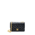 Chanel 22K Gold Pillar Adjustment Chain Flap Bag Lambskin Black  (Microchip)
