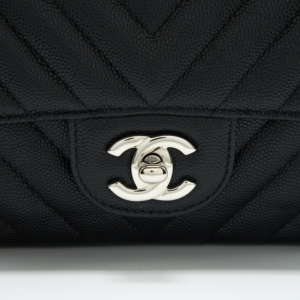 Chanel Chevron Mini Rectangular Flap Bag Caviar Black