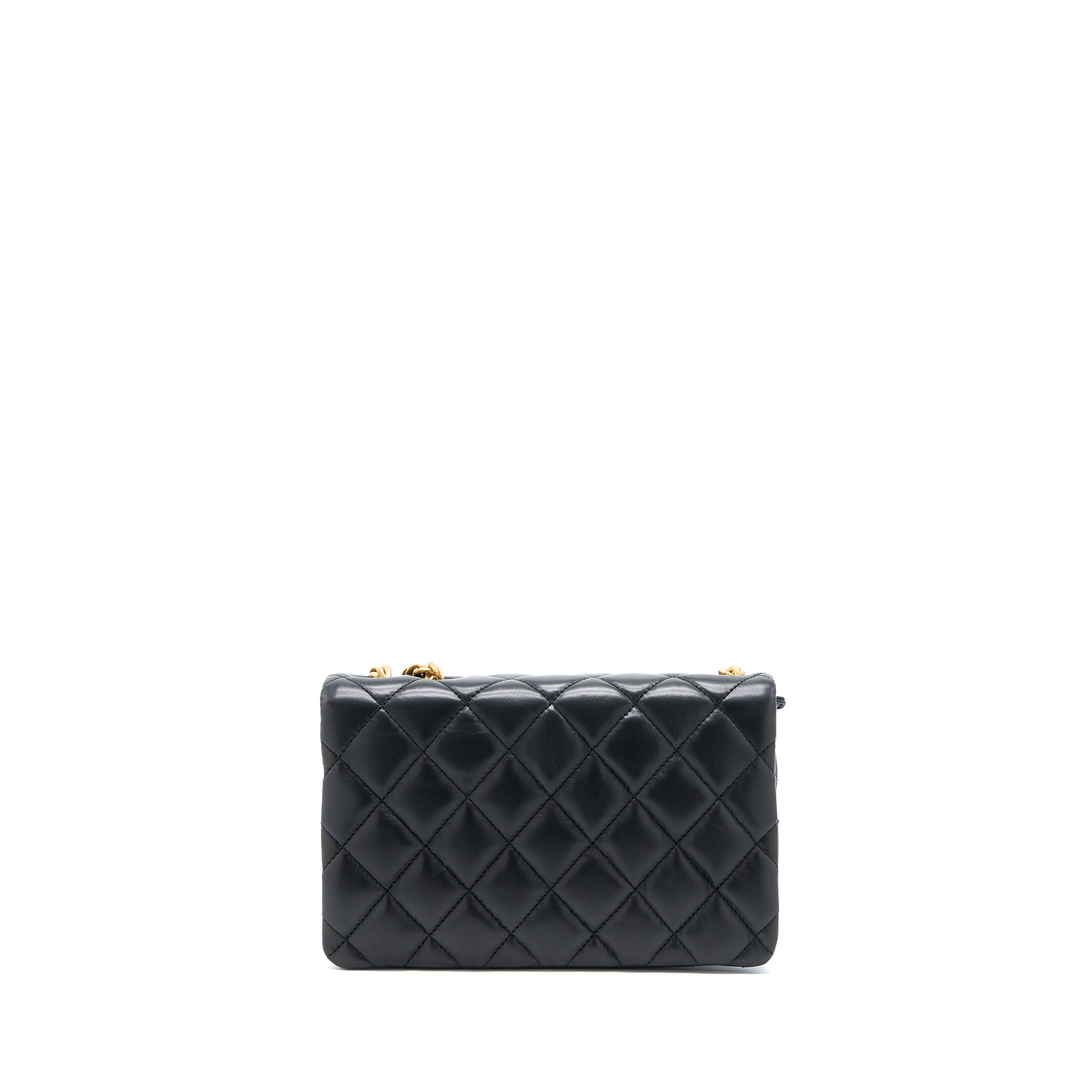 Chanel 22K Gold Pillar Adjustment Chain Flap Bag Lambskin Black  (Microchip)
