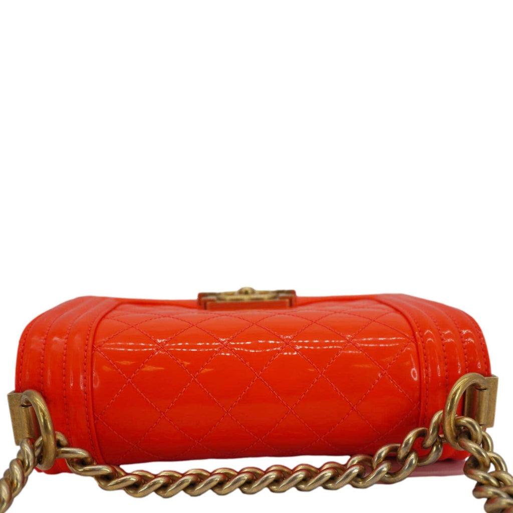 CHANEL Boy Flap Small Quilted Patent Leather Shoulder Bag Orange