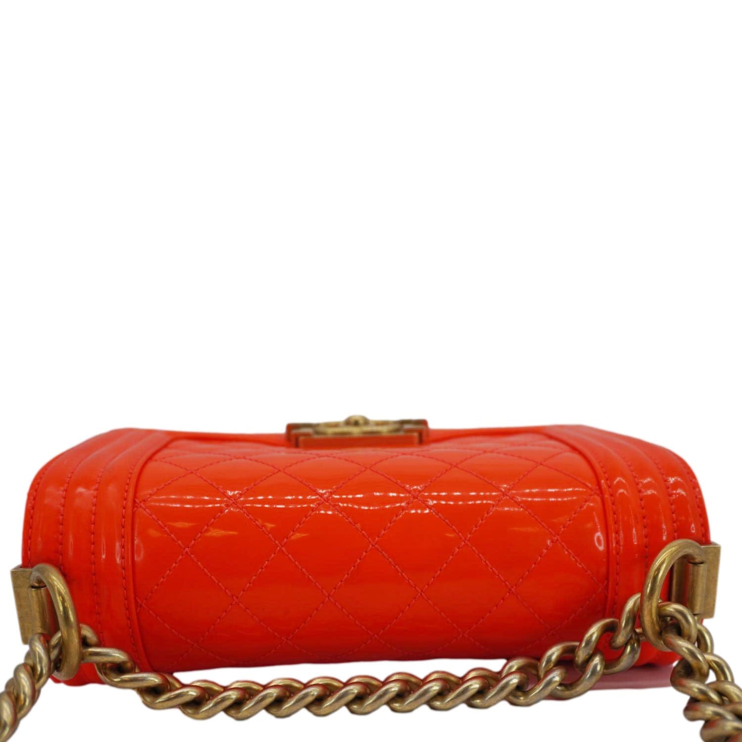 CHANEL Boy Flap Small Quilted Patent Leather Shoulder Bag Orange