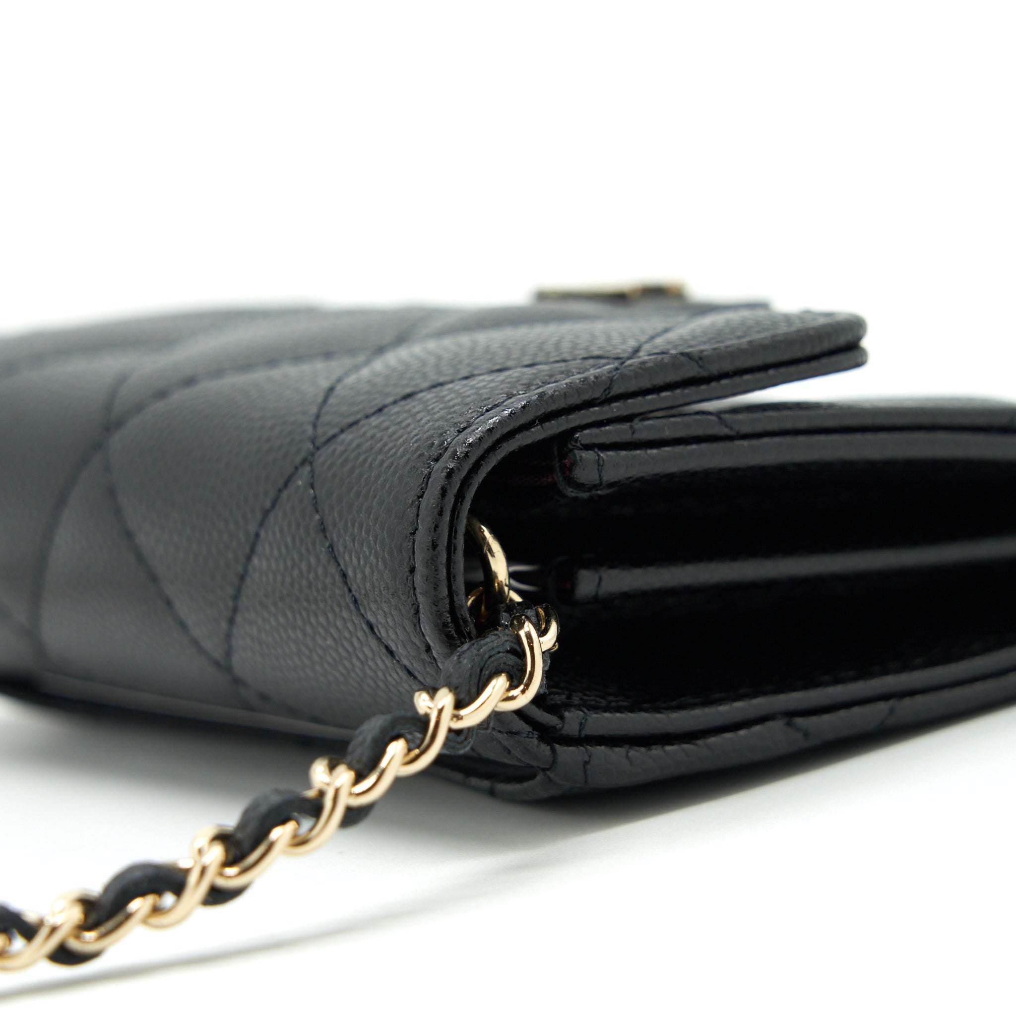 Chanel Mini Flap Card Holder With Chain Caviar Black L
