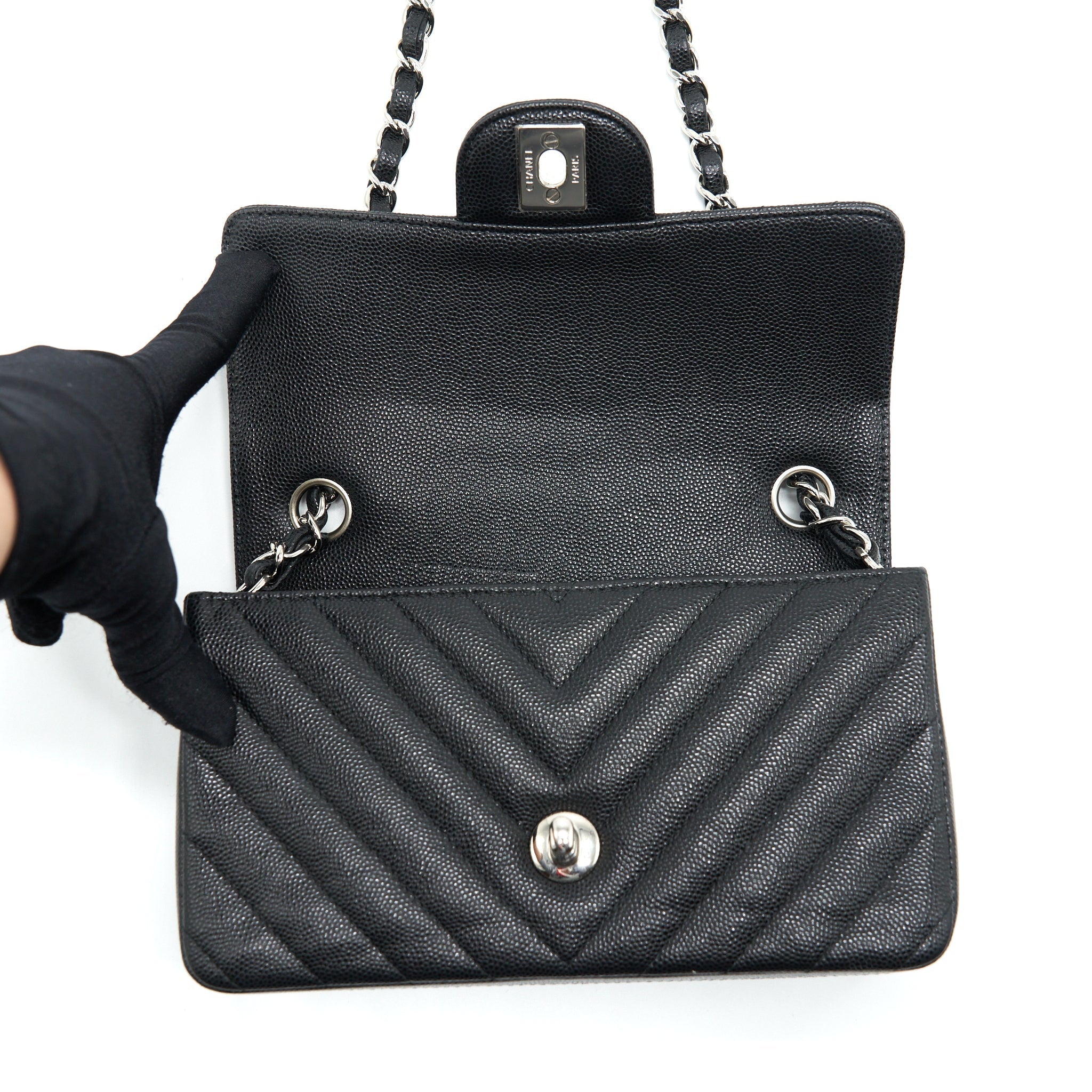 Chanel Chevron Mini Rectangular Flap Bag Caviar Black