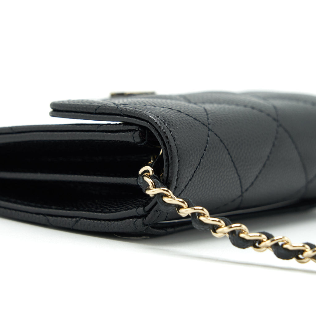 Chanel Mini Flap Card Holder With Chain Caviar Black L
