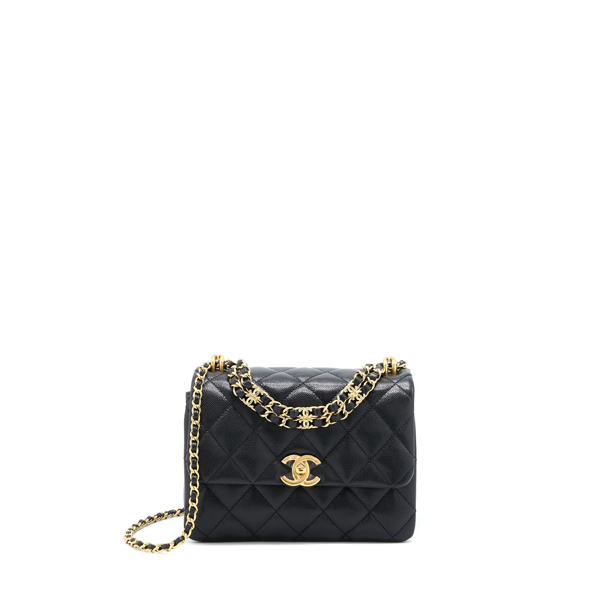 Chanel 22K Coco First Flap Bag Grained Calfskin Black  (Microchip)