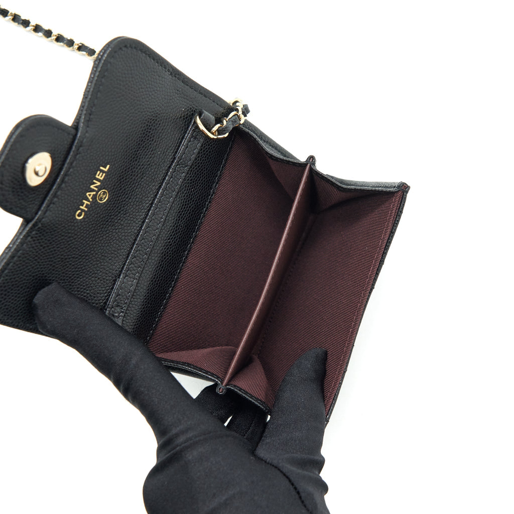 Chanel Mini Flap Card Holder With Chain Caviar Black L