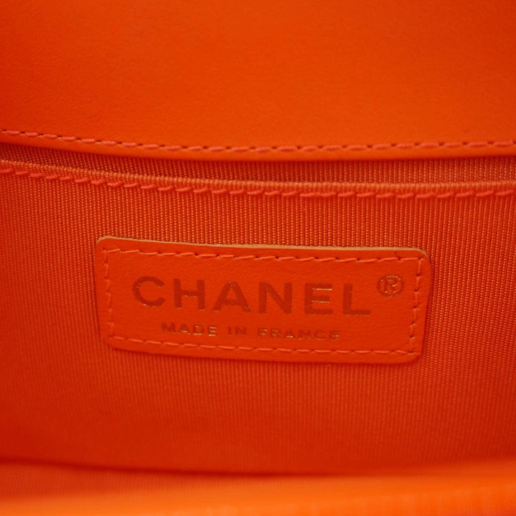 CHANEL Boy Flap Small Quilted Patent Leather Shoulder Bag Orange