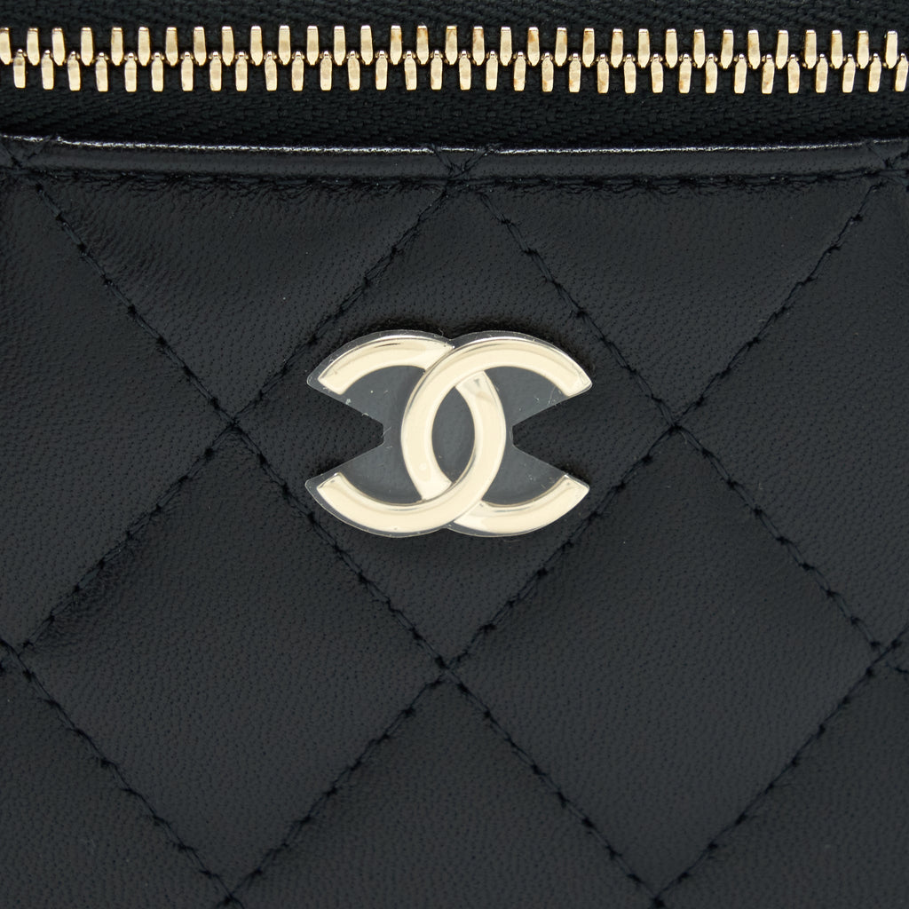 Chanel 22P Top Handle Mini Vanity With Chain And Mirror Lambskin Black L