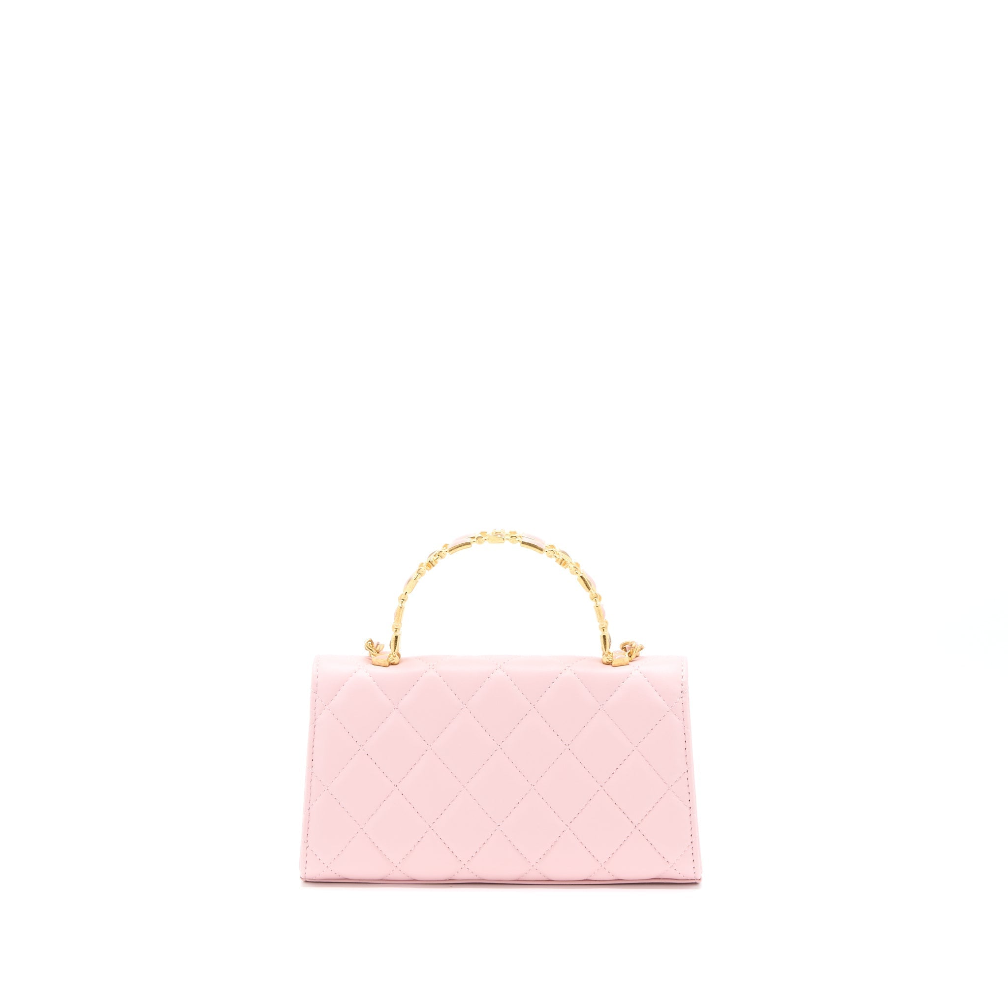 Chanel 22B Flap Bag Enamel/CC Logo Top Handle Lambskin NJ523 Light Pink Brushed