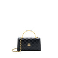Chanel 22B Flap Bag Enamel/CC Logo Top Handle Lambskin Black Brushed
