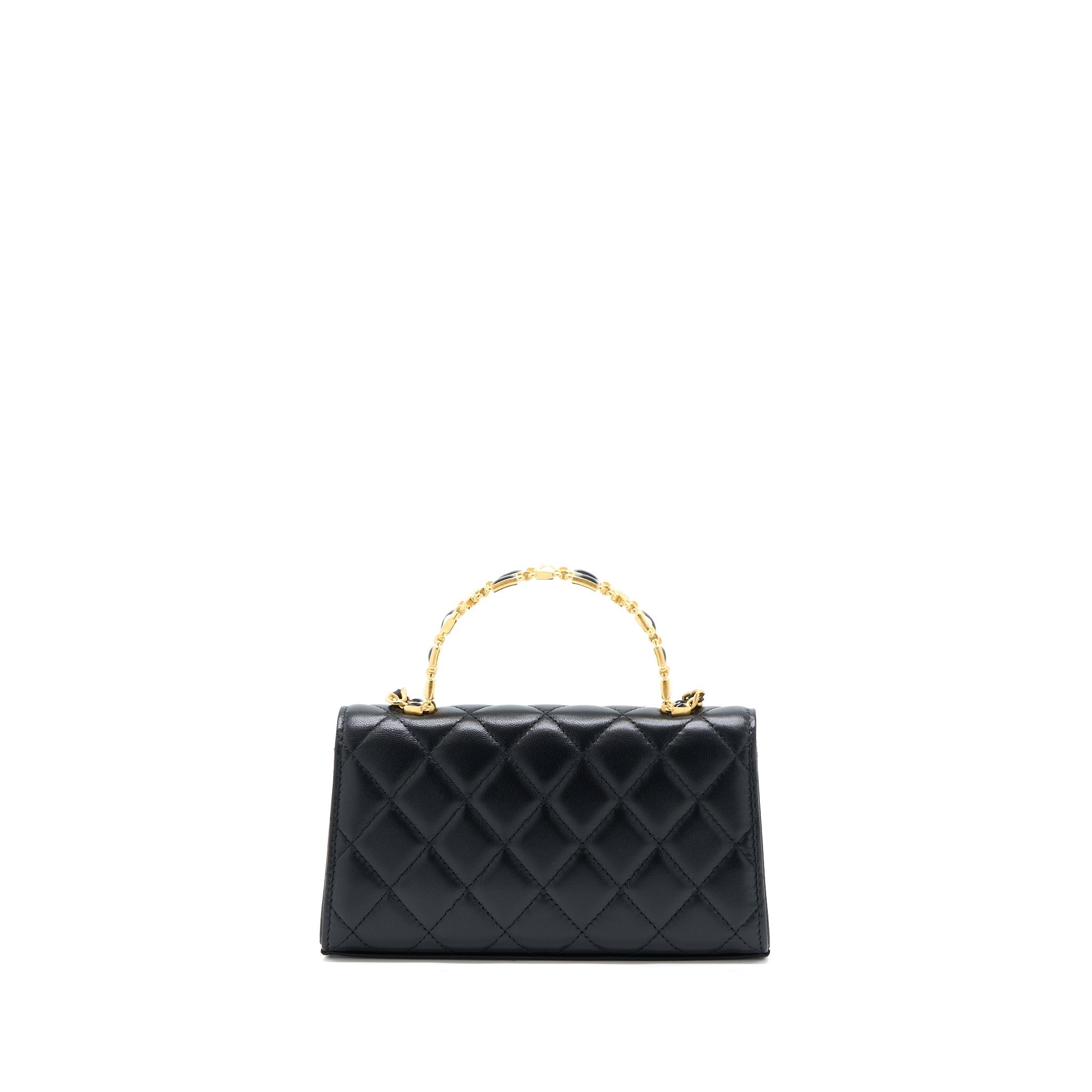 Chanel 22B Flap Bag Enamel/CC Logo Top Handle Lambskin Black Brushed