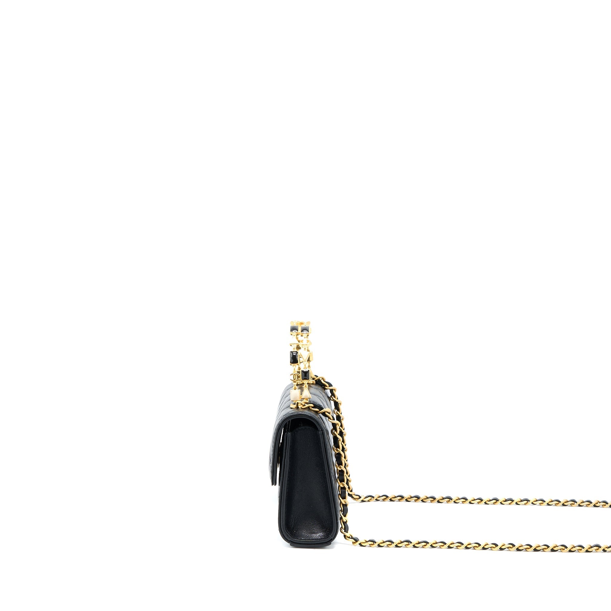 Chanel 22B Flap Bag Enamel/CC Logo Top Handle Lambskin Black Brushed