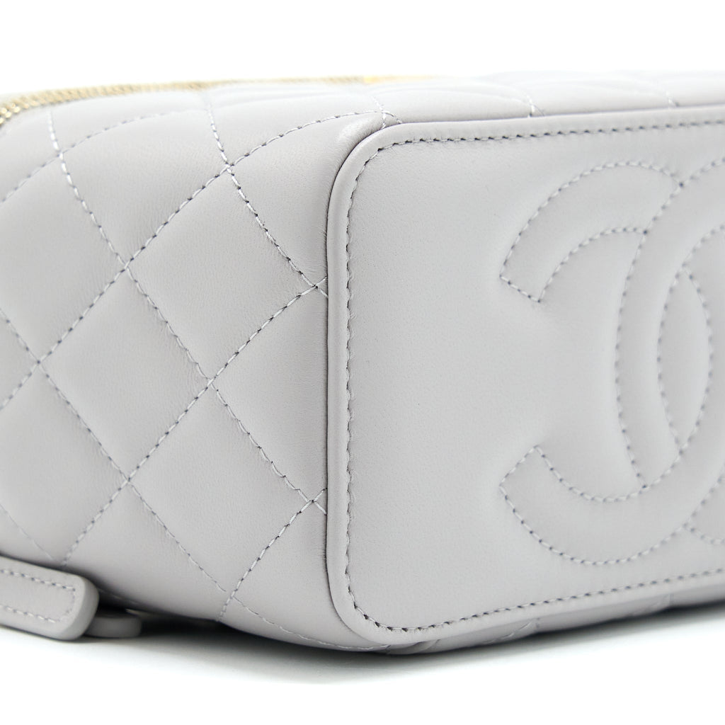 Chanel 22B Pearl Crush Long Vanity With Chain Lambskin Grey
