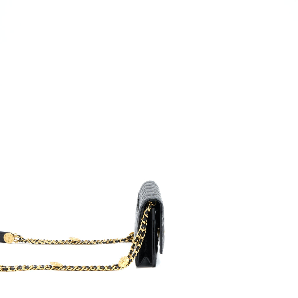 Chanel 22A Twist your button Wallet On Chain Caviar Black  (Microchip)