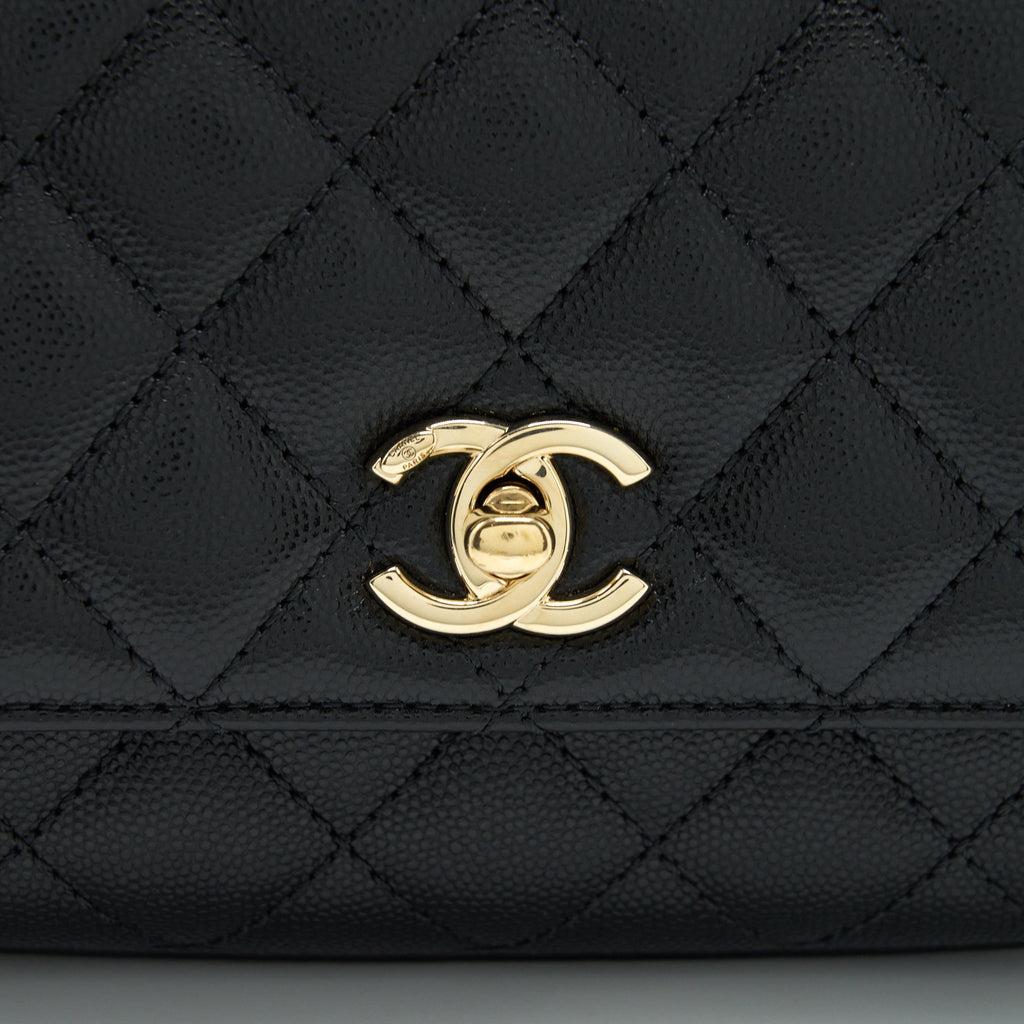 Chanel Mini Coco Handle Flap Bag Caviar Black With Burgundy Handle L