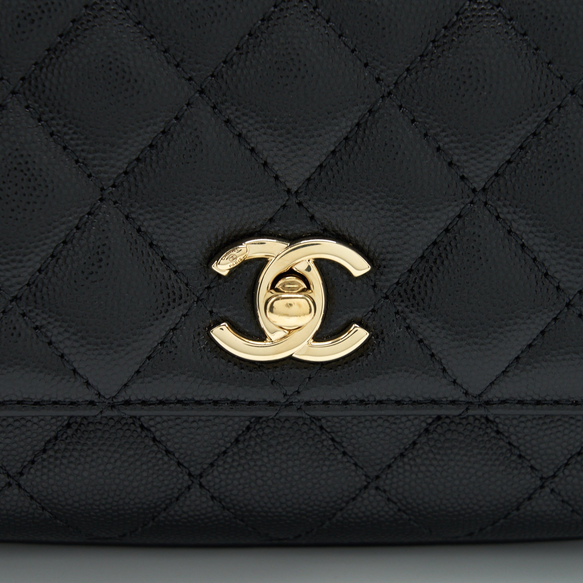 Chanel Mini Coco Handle Flap Bag Caviar Black With Burgundy Handle L