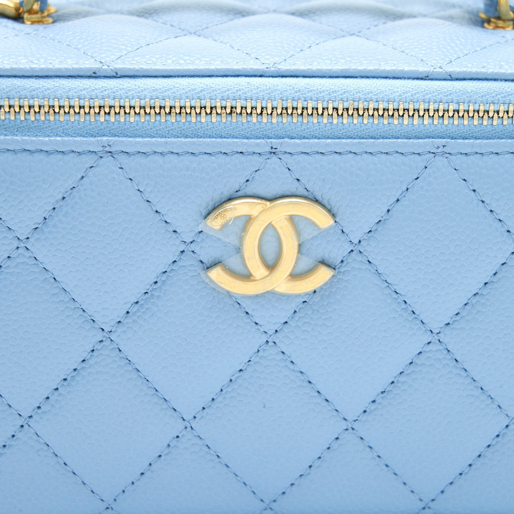 Chanel 22S Letter Handle Long Vanity With Chain Caviar Blue