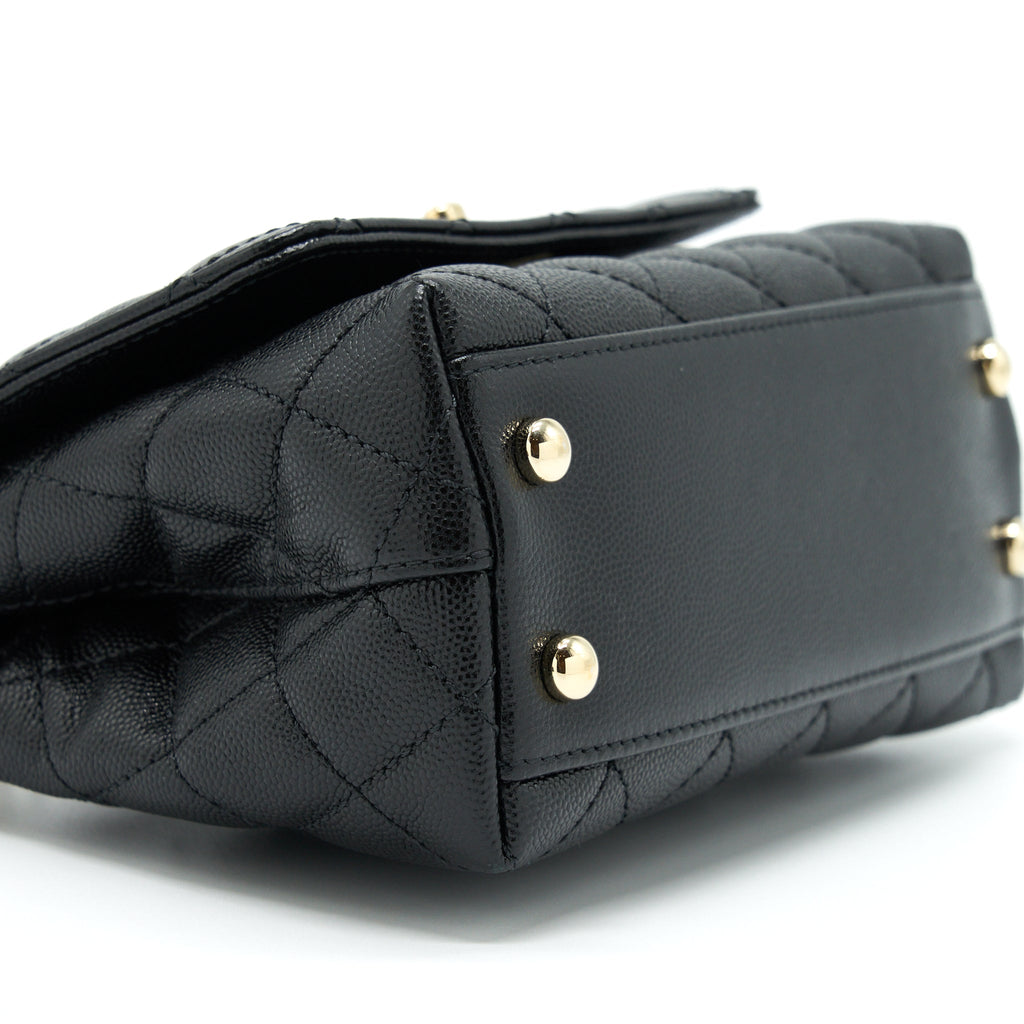 Chanel Mini Coco Handle Flap Bag Caviar Black With Burgundy Handle L