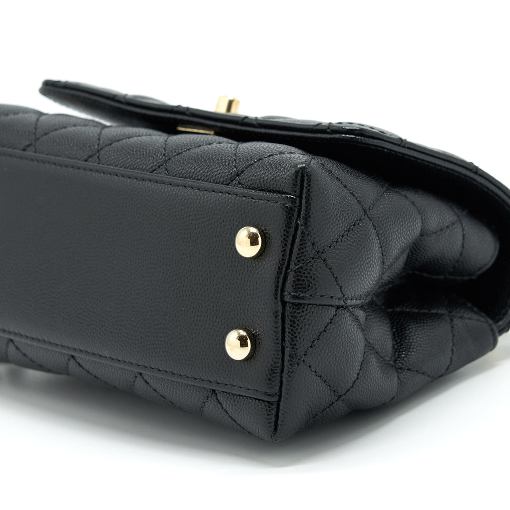 Chanel Mini Coco Handle Flap Bag Caviar Black With Burgundy Handle L