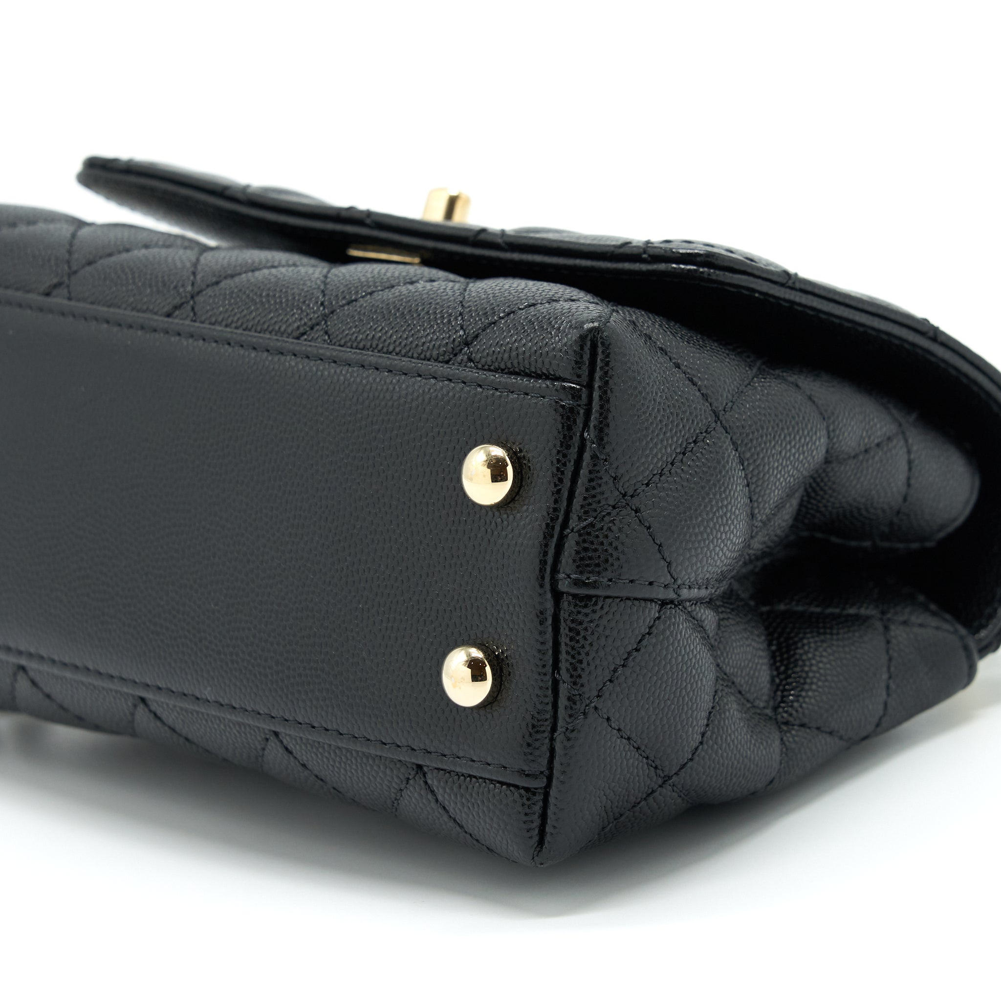 Chanel Mini Coco Handle Flap Bag Caviar Black With Burgundy Handle L