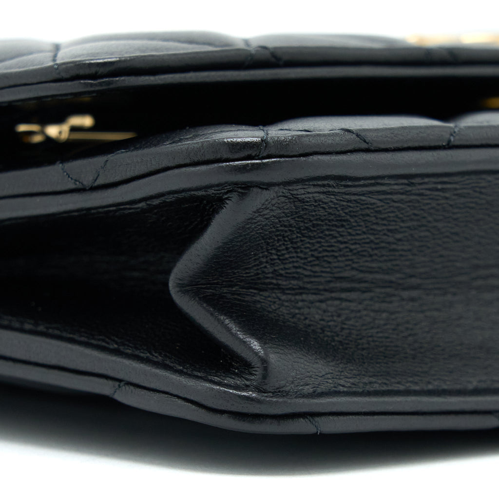 Chanel Detailed Top Handle Wallet on Chain Lambskin Black  (Microchip)