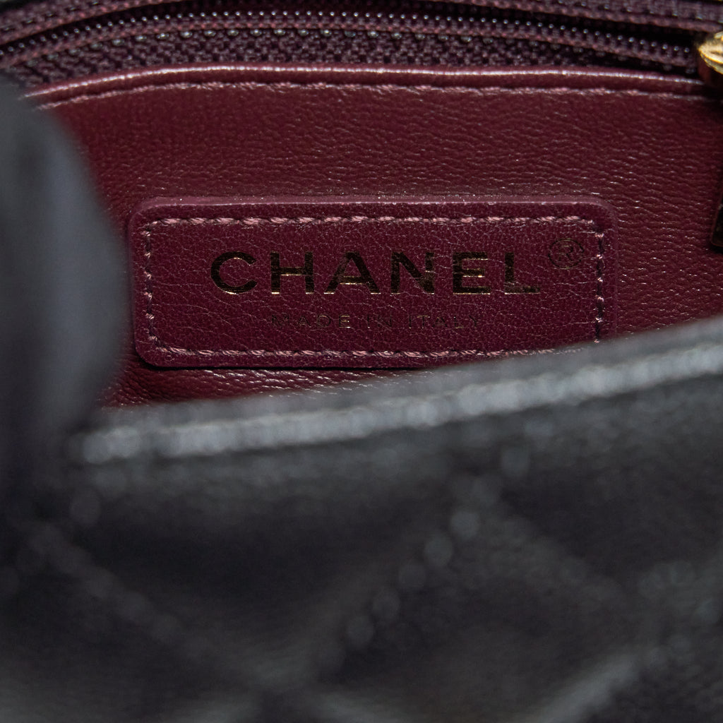 Chanel Mini Coco Handle Flap Bag Caviar Black With Burgundy Handle L