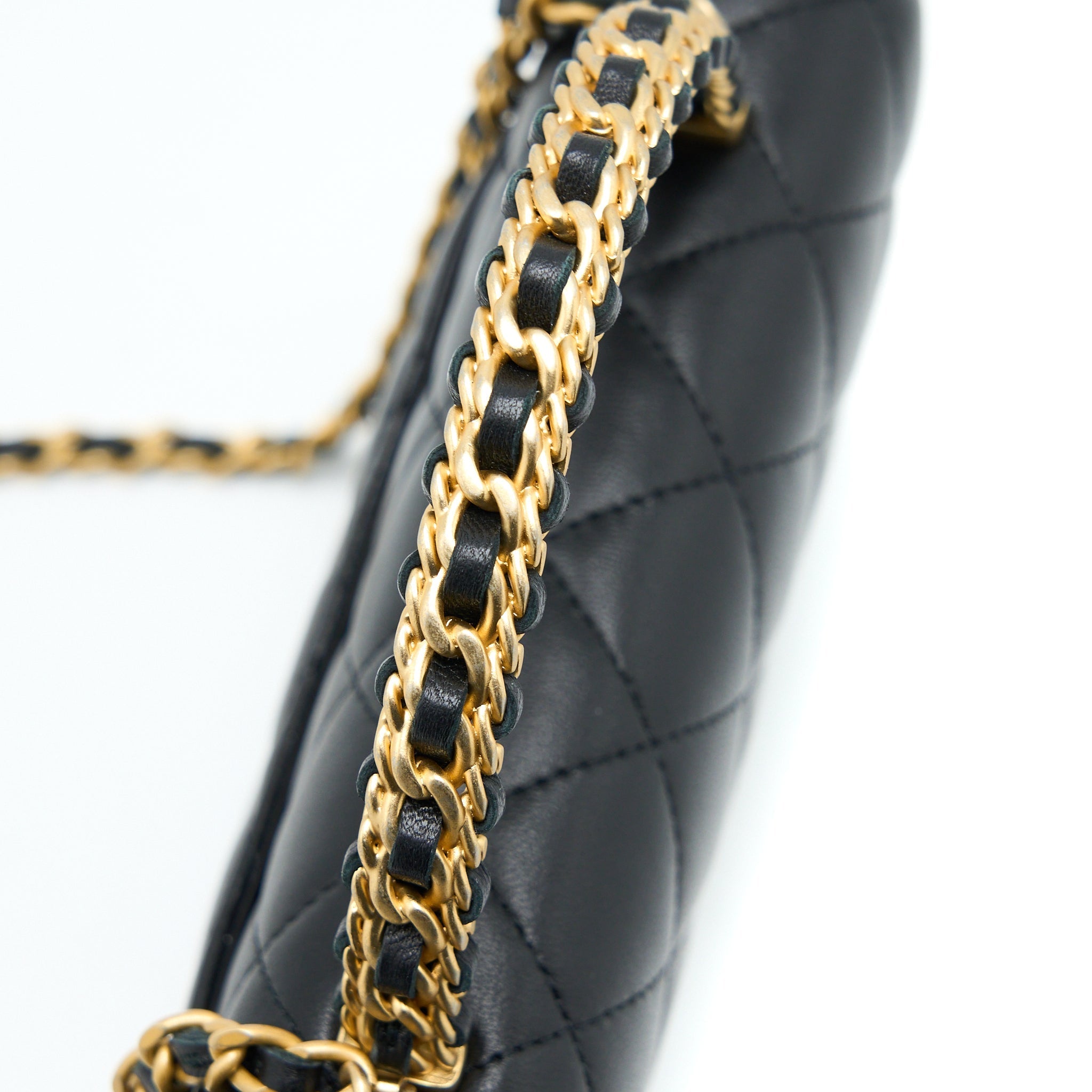 Chanel Detailed Top Handle Wallet on Chain Lambskin Black  (Microchip)