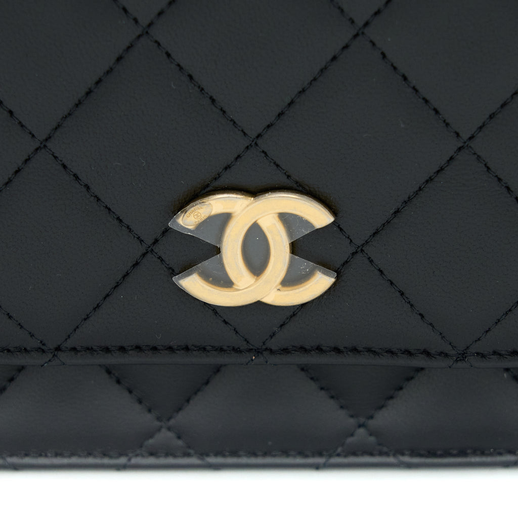 Chanel Detailed Top Handle Wallet on Chain Lambskin Black  (Microchip)