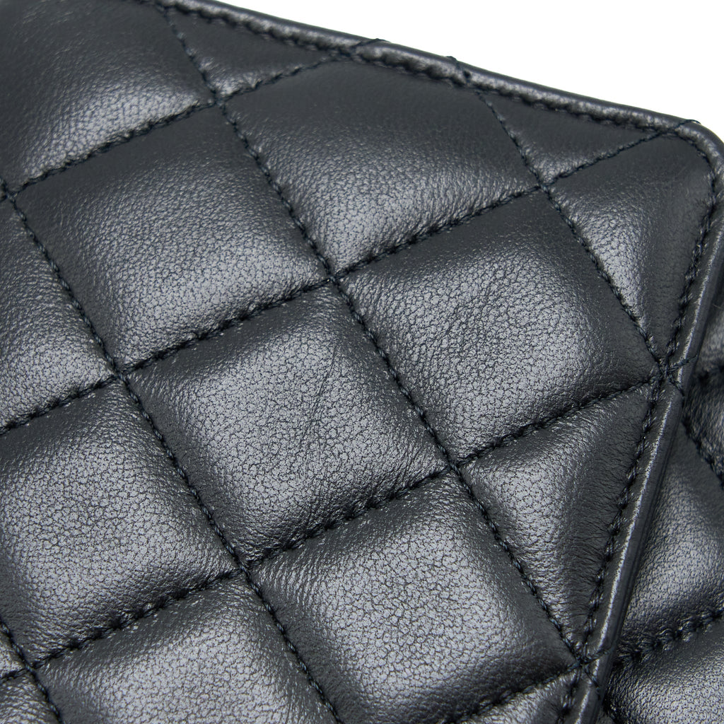 Chanel Detailed Top Handle Wallet on Chain Lambskin Black  (Microchip)